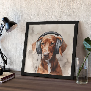 Dachshund Music Factory Headphones Art Poster