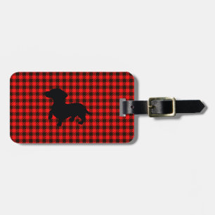 Dachshund n’ Checks Luggage Tag w/ leather strap