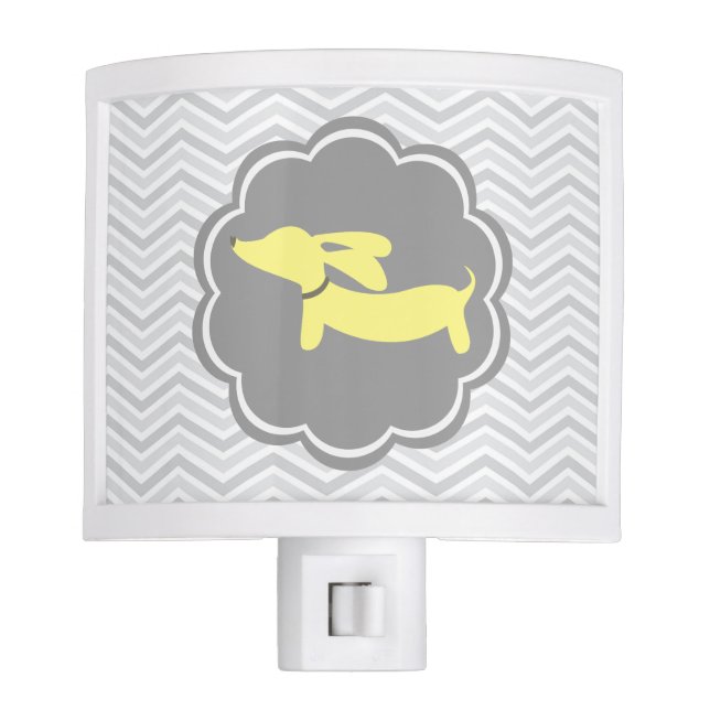 Dachshund Night Light Yellow and Grey for Nursery (Front)