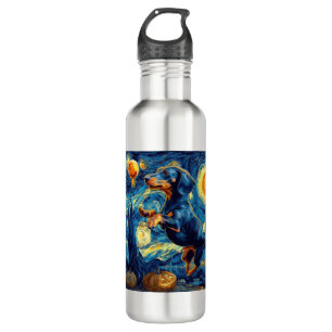 Dachshund of van gogh starry night halloween Funny 710 Ml Water Bottle