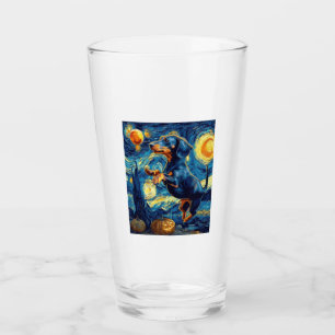 Dachshund of van gogh starry night halloween Funny Glass