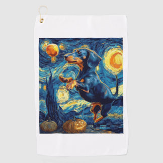 Dachshund of van gogh starry night halloween Funny Golf Towel