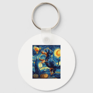 Dachshund of van gogh starry night halloween Funny Keychain