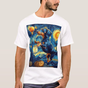Dachshund of van gogh starry night halloween Funny T-Shirt