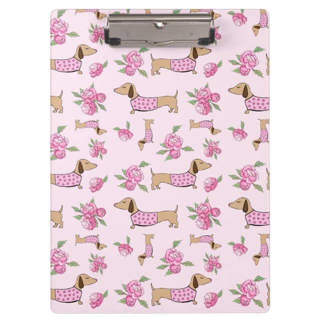 Dachshund Office Supplies - Pink Floral  Clipboard (Front)