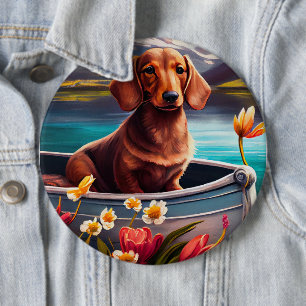 Dachshund on a Paddle: A Scenic Adventure 6 Inch Round Button