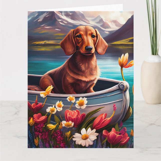 Dachshund on a Paddle: A Scenic Adventure Card (Front)