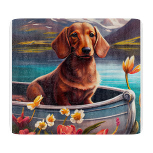 Dachshund on a Paddle: A Scenic Adventure Cutting Board