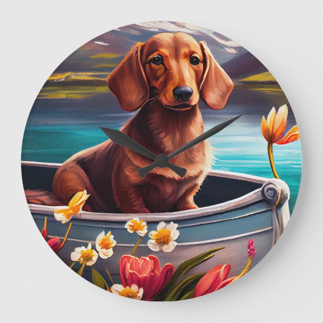 Dachshund on a Paddle: A Scenic Adventure   Large Clock (Front)