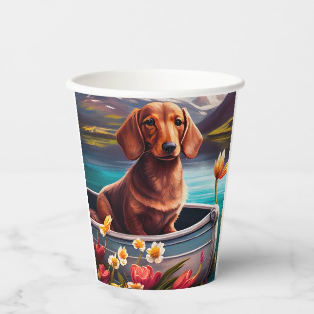Dachshund on a Paddle: A Scenic Adventure Paper Cups (Front)