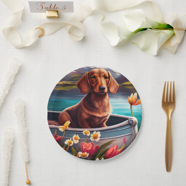 Dachshund on a Paddle: A Scenic Adventure Paper Plate (Wedding)