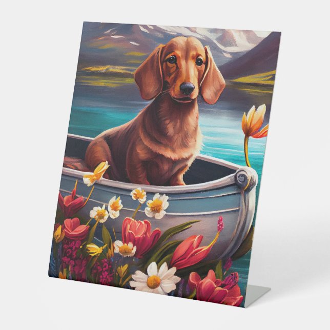 Dachshund on a Paddle: A Scenic Adventure Pedestal Sign (Front)