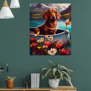 Dachshund on a Paddle: A Scenic Adventure Poster