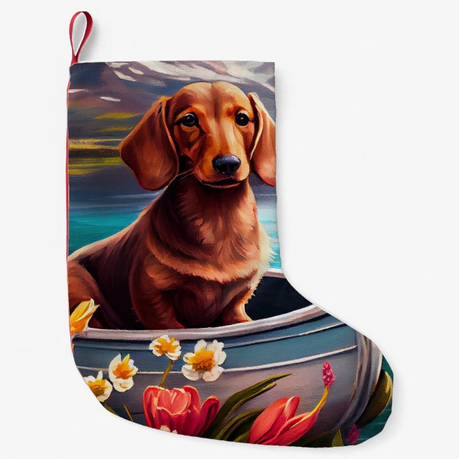 Dachshund on a Paddle: A Scenic Adventure Small Christmas Stocking (Front)