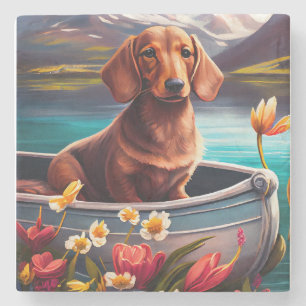 Dachshund on a Paddle: A Scenic Adventure Stone Coaster