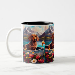 Dachshund on a Paddle: A Scenic Adventure Two-Tone Coffee Mug