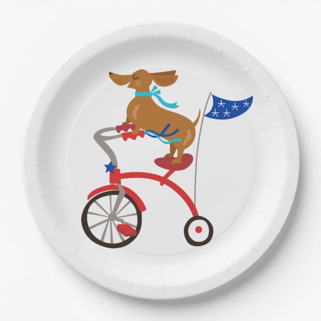 Dachshund on Bike Paper Plate (Front)
