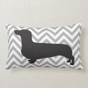 Dachshund on grey and white chevron -pillow lumbar pillow