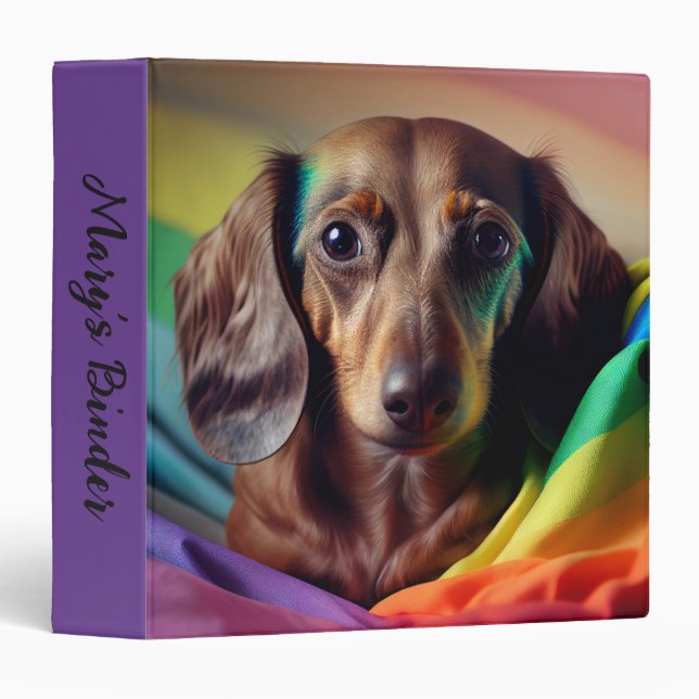 Dachshund on Rainbow Flag 3-Ring Binder (Front/Spine)