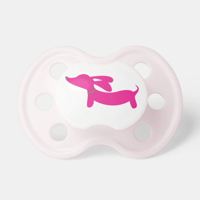 Dachshund Pacifier | Pink Design with Pink Accents (Front)