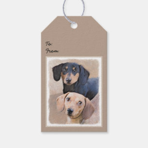 Dachshund Painting - Cute Original Dog Art Gift Tags
