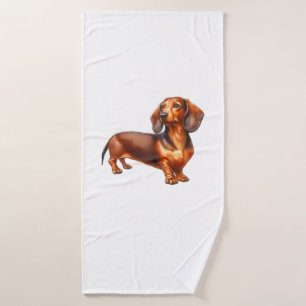 Dachshund Painting - Weiner Dog Watercolor Paintin Bath Towel