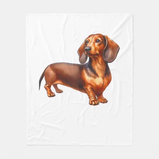 Dachshund Painting - Weiner Dog Watercolor Paintin Fleece Blanket (Front)