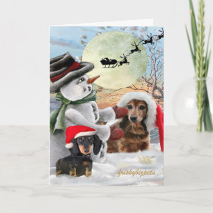 Dachshund Pals Posed with Snowman Cards
