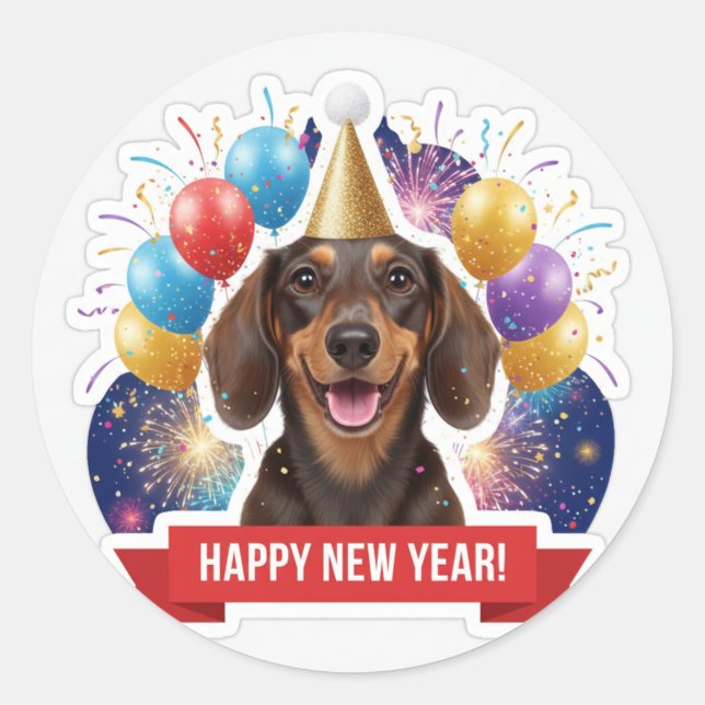 Dachshund Party Hat New Year Sticker (Front)