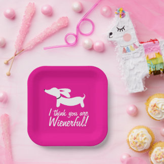Dachshund Party I think you are wienerful Pink Paper Plate