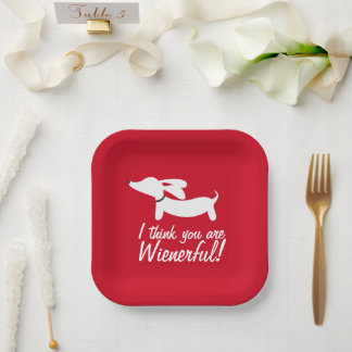 Dachshund Party Red "I think you are wienerful" Paper Plate
