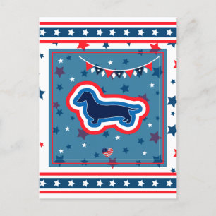 Dachshund Patriotic Red White And Blue 4th of July Holiday Postcard