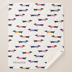 Dachshund Pattern Dog Lover Custom Sherpa Blanket