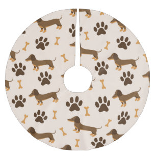 Dachshund Pattern: Vintage Print Design Brushed Polyester Tree Skirt