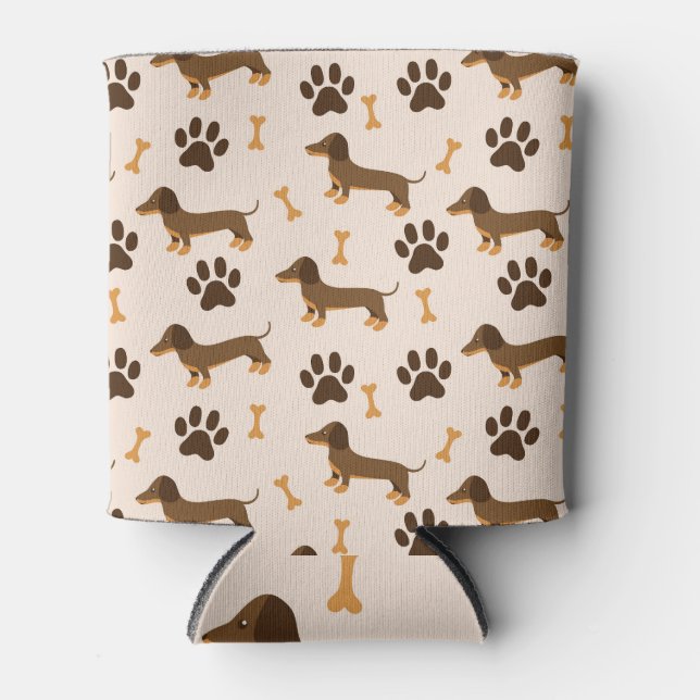 Dachshund Pattern: Vintage Print Design Can Cooler (Front)