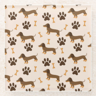 Dachshund Pattern: Vintage Print Design Glass Coaster