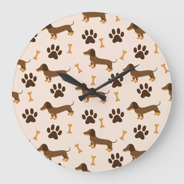 Dachshund Pattern: Vintage Print Design Large Clock (Front)