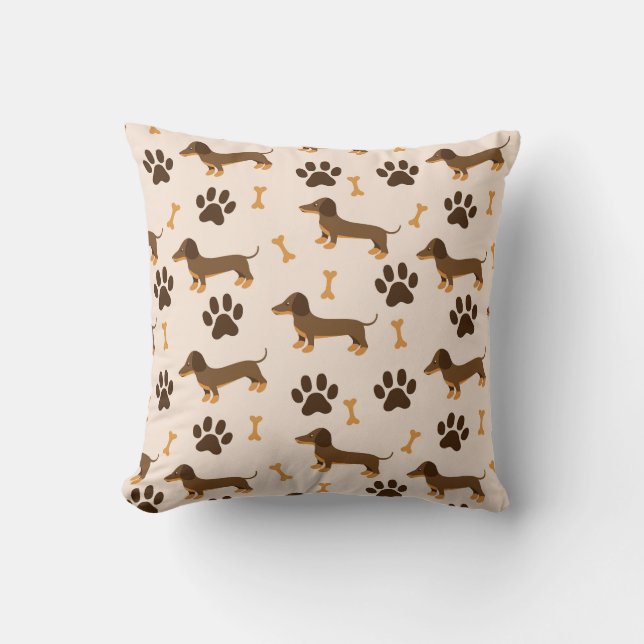Dachshund Pattern: Vintage Print Design Throw Pillow (Front)