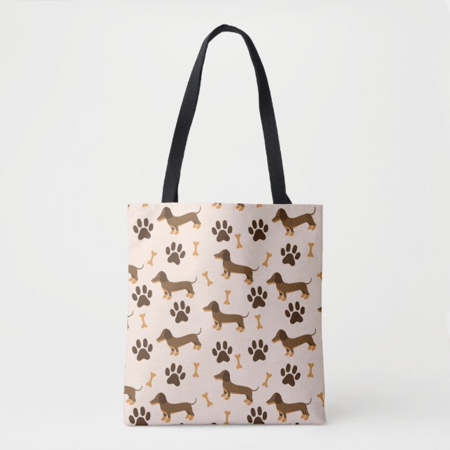 Dachshund Pattern: Vintage Print Design Tote Bag (Front)