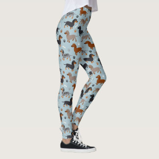 Dachshund Paws and Bones Pattern Blue Leggings