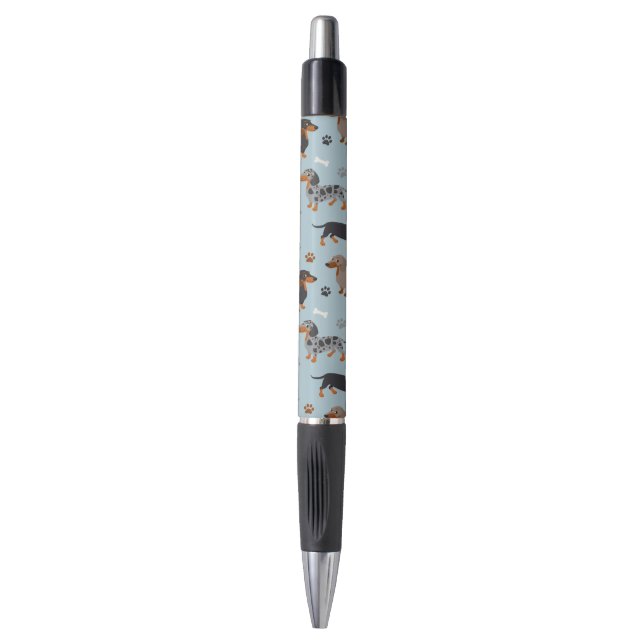 Dachshund Paws and Bones Pattern Blue Pen (Front Vertical)