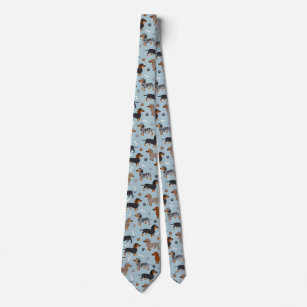 Dachshund Paws and Bones Pattern Blue Tie