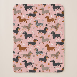 Dachshund Paws and Bones Pattern Pink Sherpa Blanket