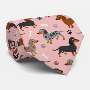 Dachshund Paws and Bones Pattern Pink Tie