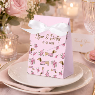 Dachshund & Peonies Custom Floral Pink Wedding Favor Box