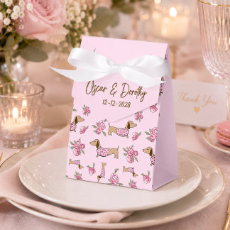 Dachshund & Peonies Custom Floral Pink Wedding  Favor Box
