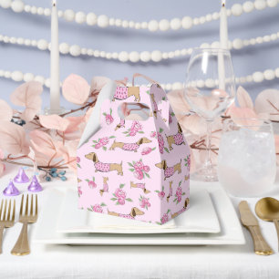 Dachshund & Peonies Floral Pink Wedding Favor Box