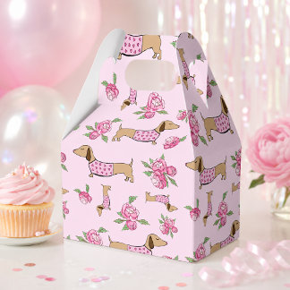 Dachshund & Peonies Floral Pink Wedding  Favor Box