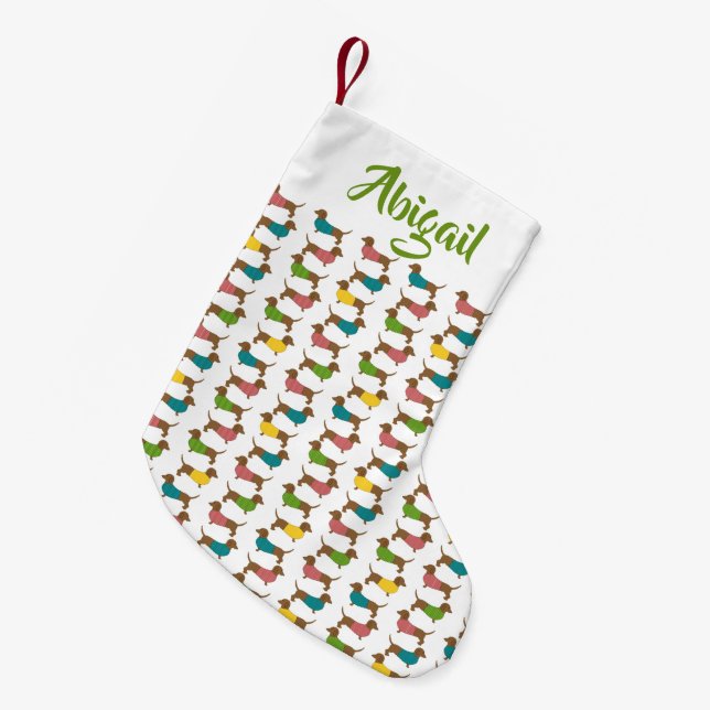 Dachshund Personalized Christmas (2 sided) Pattern Small Christmas Stocking (Front (Hanging))
