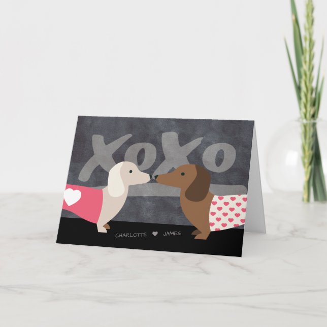 Dachshund Personalized xoxo Valentines Day Holiday Card (Front)